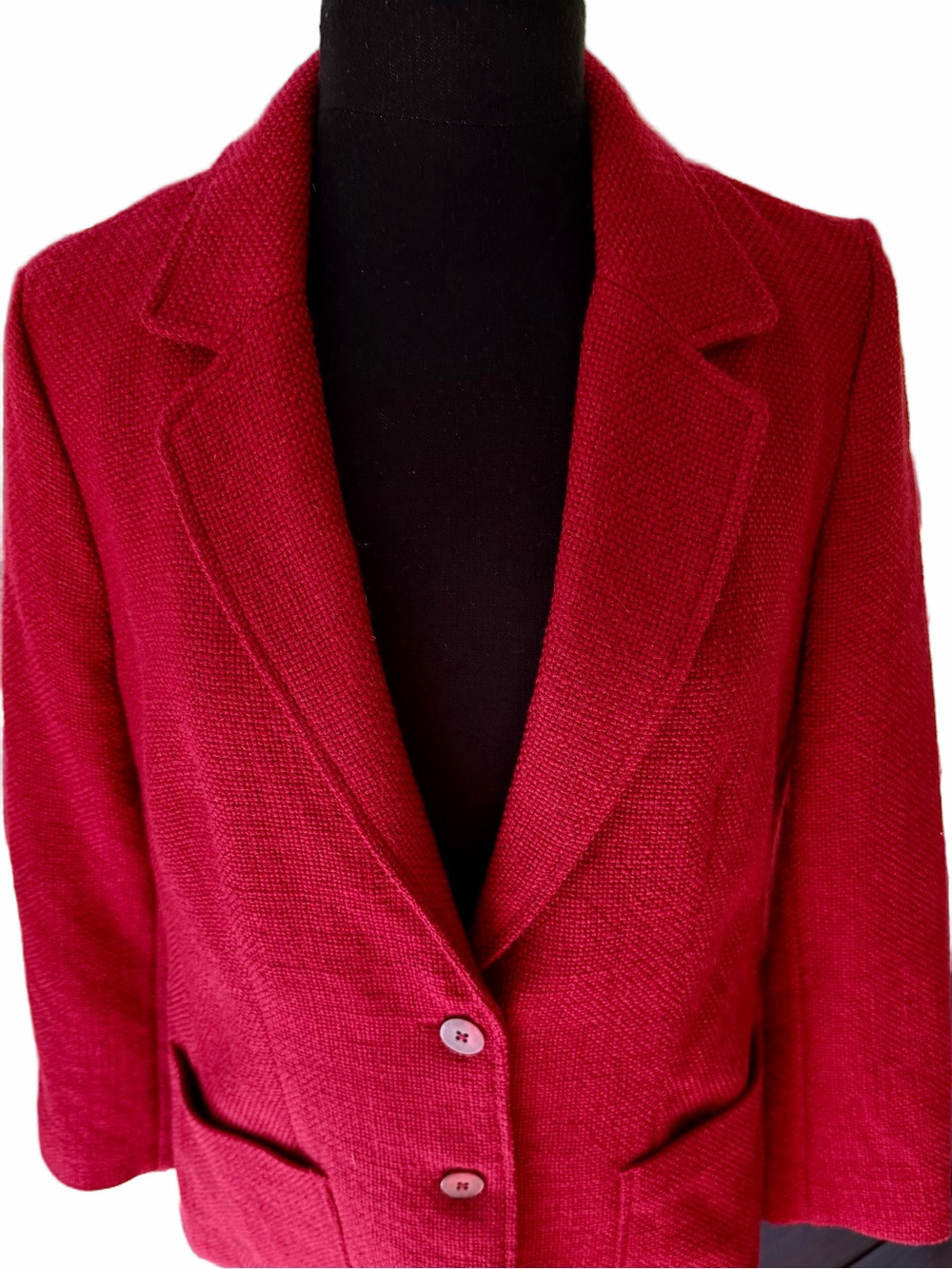 J. Jill Red Textured Wool Blend Two-Button Patch Pocket Blazer Jacket Size Med - Picture 2 of 10